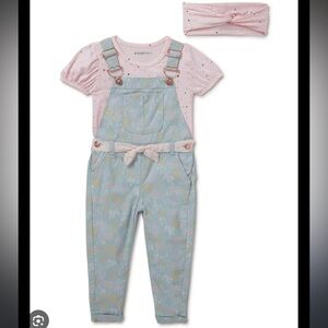 Nannette Toddler Girl Tee, Overalls and Headband Set, Sizes 2T